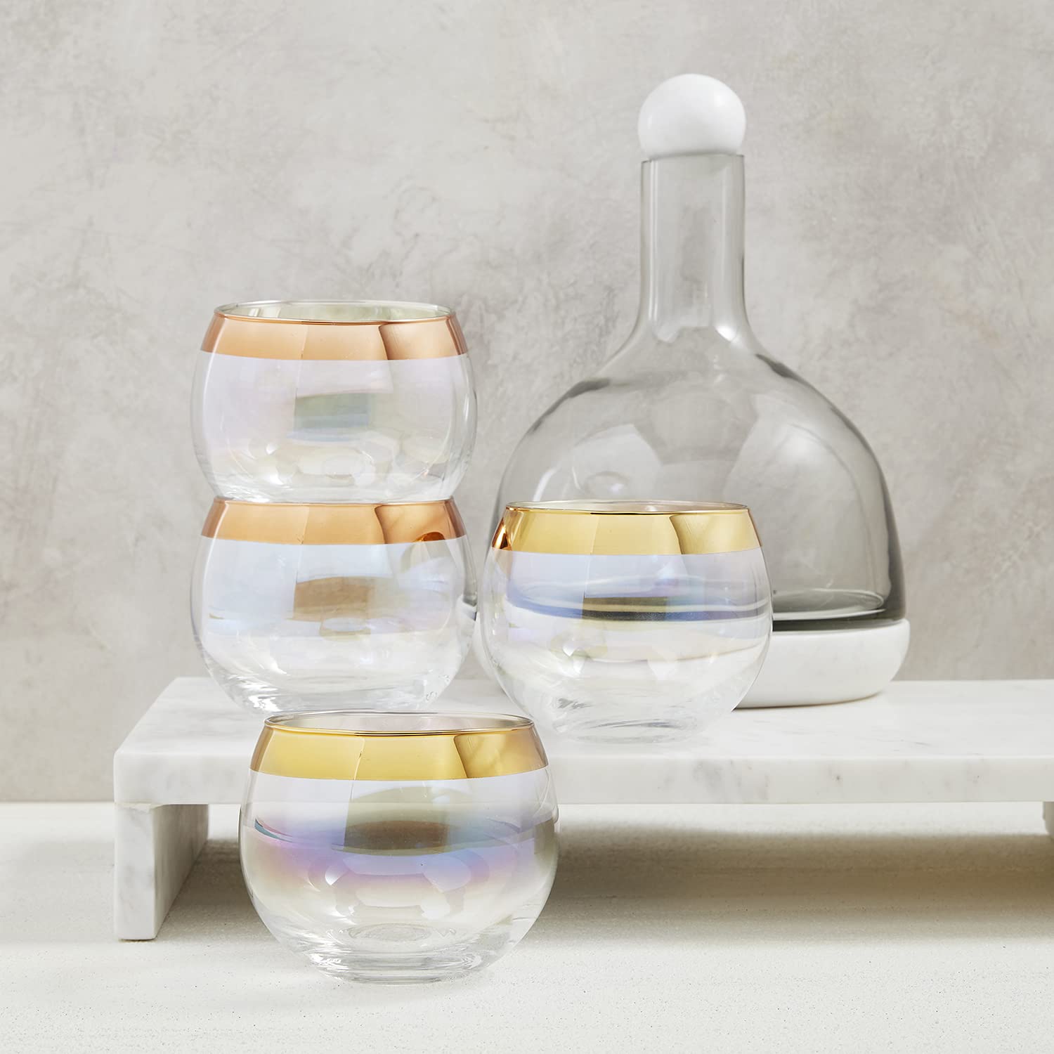 Santa Barbara Design Studio Table Sugar Marble and Glass Wine Carafe, 42-Ounce, White