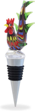 Cheers Rooster Glass Wine Stopper - Elegant Vacuum Seal Reusable Chicken Animal Farm Life Wine Bottle Stopper Airtight Leak Proof Bottle Topper Cork Plug, Cute Home Decor & Bar Tool Accessory Gift