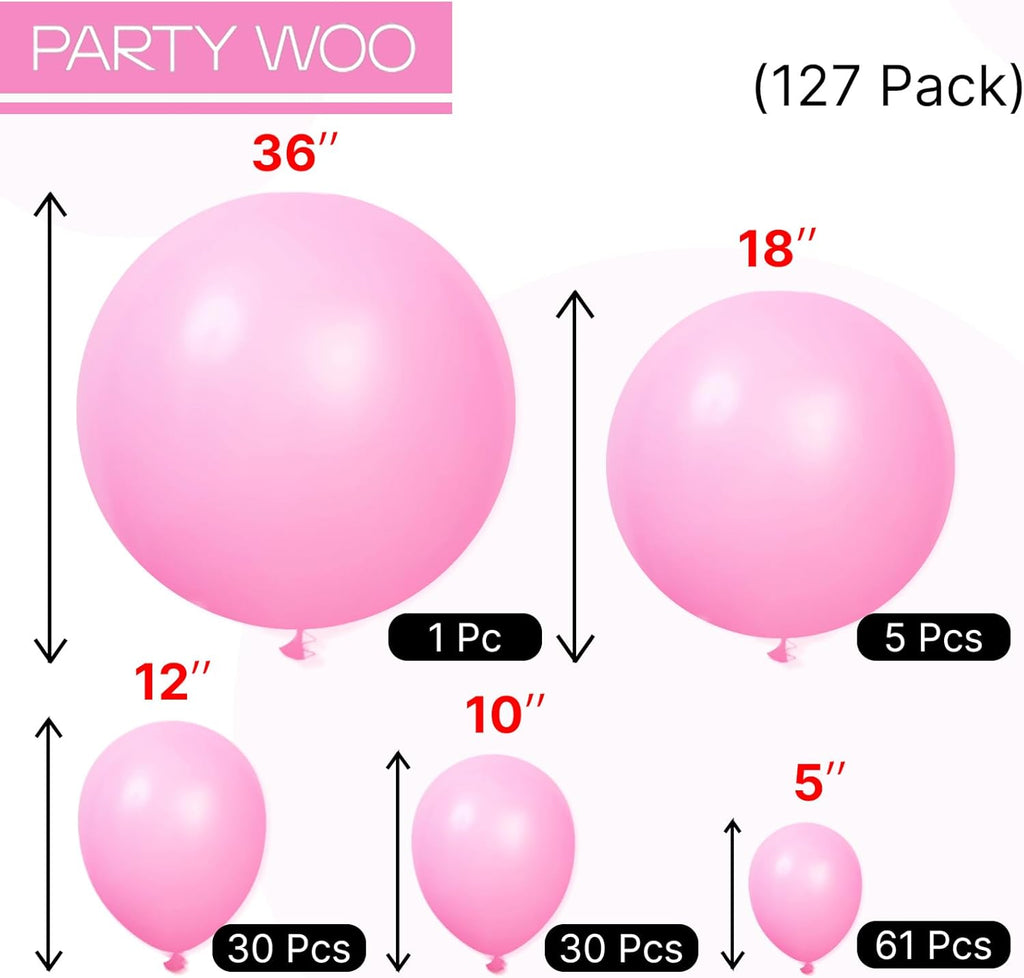 PartyWoo Pink Balloons - 127 Pcs in Various Sizes & 15 Pcs Heart Foil for Valentine's Day Decor