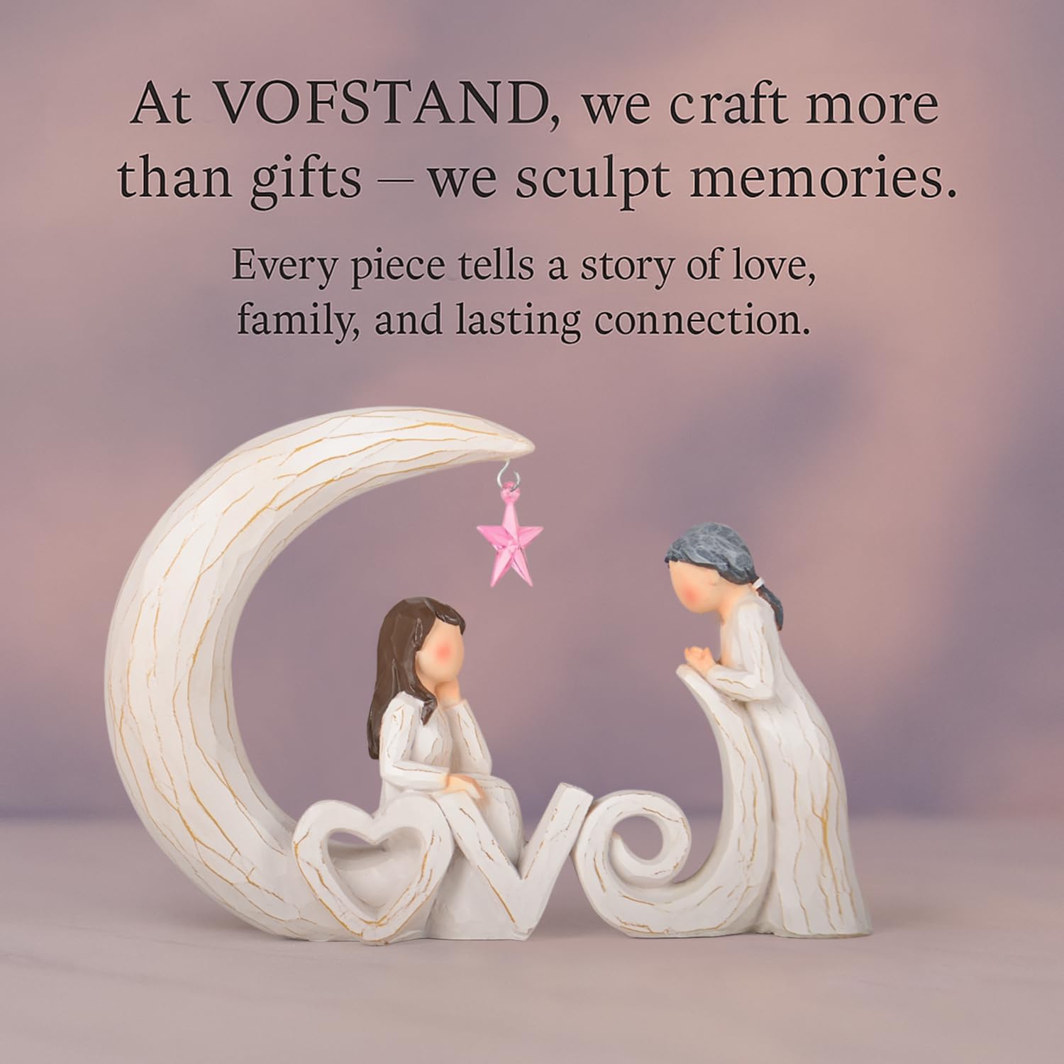 Regine Switzerland Mother Daughter Figurine - Sentimental Resin Sculpture with Love Letters & Pink Star | Perfect Birthday Gift for Mom