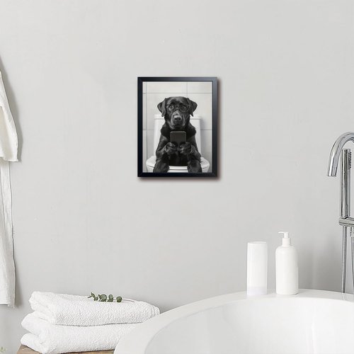 Funny Labrador Dog Canvas Print - Cute Bathroom Wall Art | 8x10 Inch Framed Decor