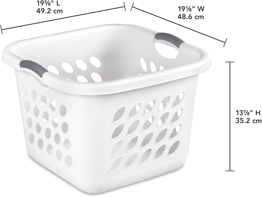 Regine Switzerland Square Laundry Basket - 1.5 Bushel Capacity, Durable Plastic, White
