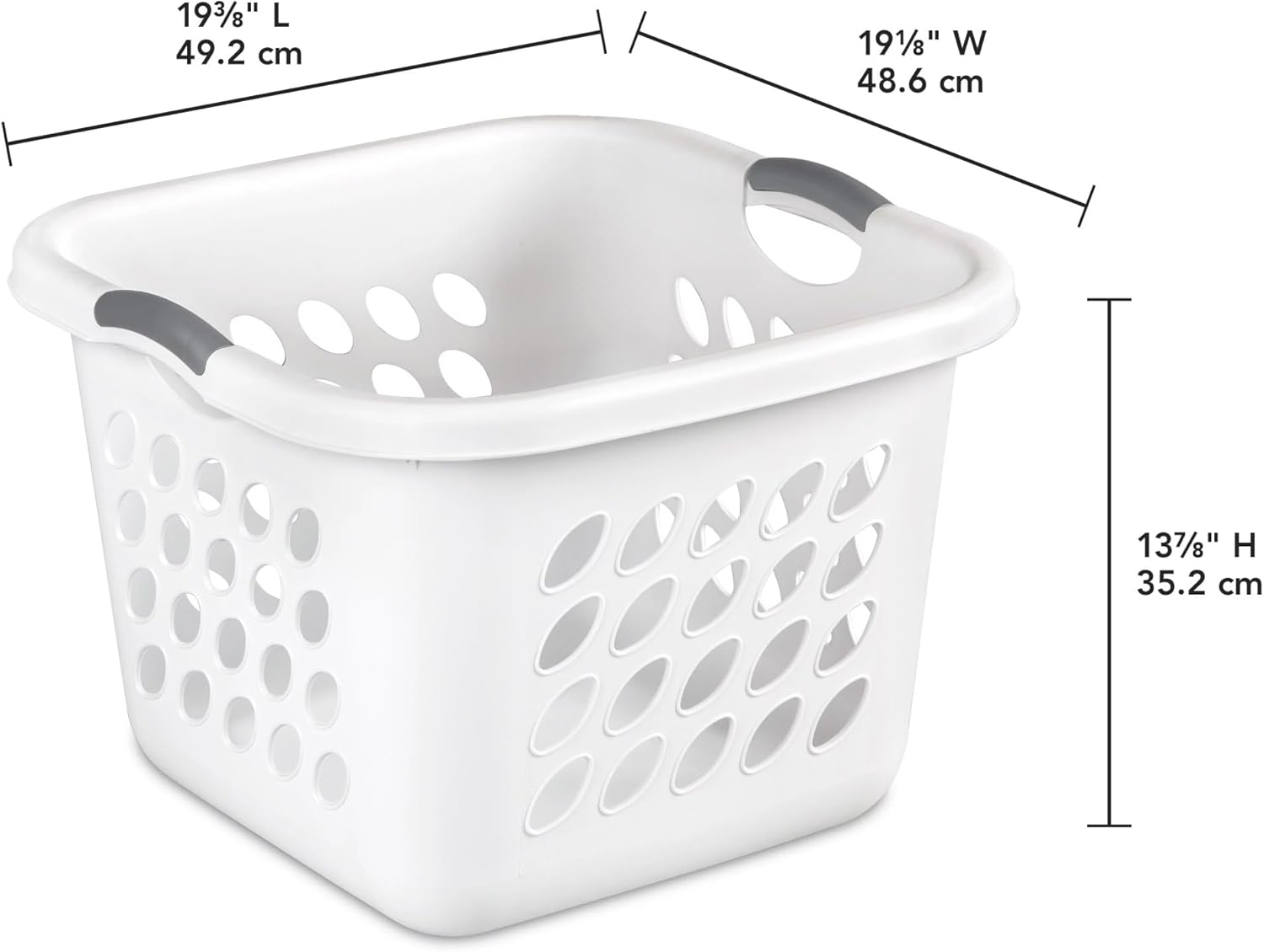 Regine Switzerland Square Laundry Basket - 1.5 Bushel Capacity, Durable Plastic, White