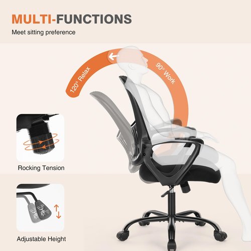 Sweetcrispy Ergonomic Mid-Back Mesh Home Office Desk Chair with Wheels, Lumbar Support, and Comfortable Armrests for Home, Bedroom, Study, Office