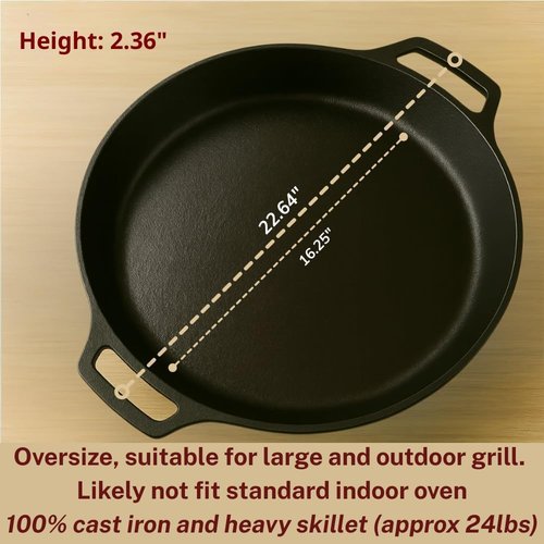 Cast Iron Skillet by Lodge - 20 Inch Pre-Seasoned Heavy Duty Pan with Dual Handles | Ideal for Cooking, Frying & Grilling