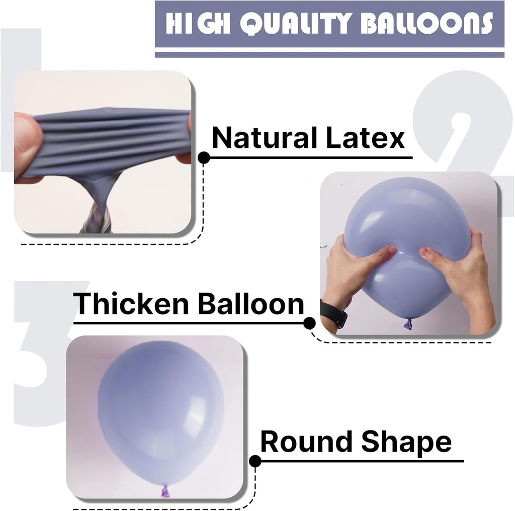 PartyWoo Dusty Blue Balloons - 100-Piece Pack in 5, 10, 12 Inch Sizes | Boho Lavender Balloon Arch Kit for Celebrations