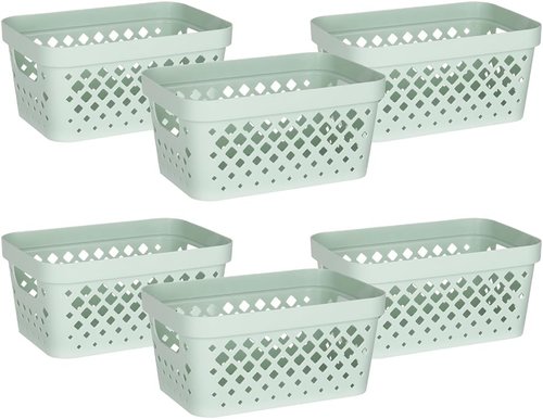 Glad Plastic Baskets - Set of 6 Organizing Bins for Pantry, Bathroom & Linen Closet | 1 Gallon, Sage