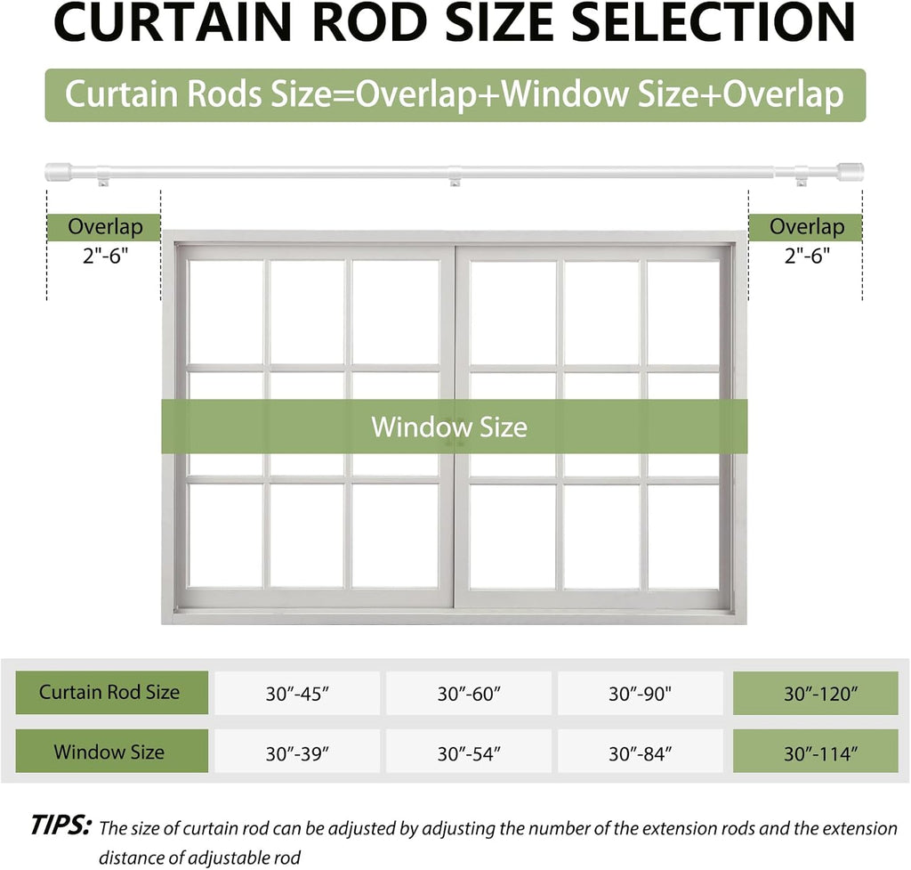 Adjustable 5/8” Diameter Curtain Rods by [Brand Name] | 30-120 Inch for Windows with Brackets