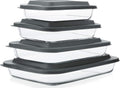 Regine Switzerland 8-Piece Deep Glass Baking Dish Set - Rectangular Bakeware with Lids for Lasagna & Leftovers | Freezer-to-Oven Safe, Gray