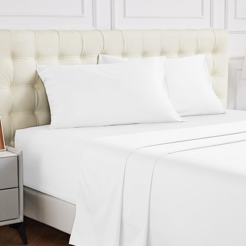 Warmstar 100% Cotton Queen Sheet Set,600 Thread Count Cotton Bed Sheets Sateen Soft Cotton Queen Size Sheet Set Deep Pocket, 4 Pc Bed Sheet Set -1 Flat Sheet, 1 Fitted Sheet,2 Pillowcases,White