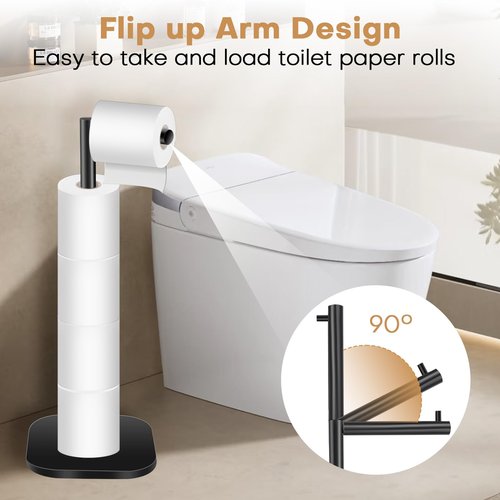 OGGZAQA Toilet Paper Holder Stand Freestanding, Matte Black Toilet Paper Stand for Bathroom, Stainless Steel Toilet Paper Roll Holder with Storage,Tissue Holder,Non-Slip,Rust Proof