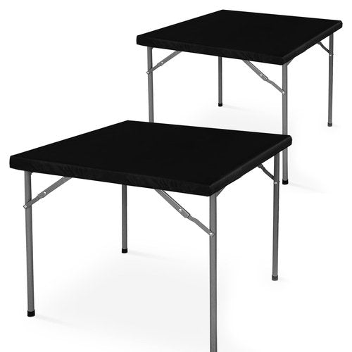 LUSHVIDA Square Fitted Table Cover Card Tablecloth 34x34 inch, 2 Packs Waterproof Elastic Vinyl Table Cloth with Flannel Backing Plastic Picnic Small Tables Top for Kitchen Dining Outdoor Party, Black