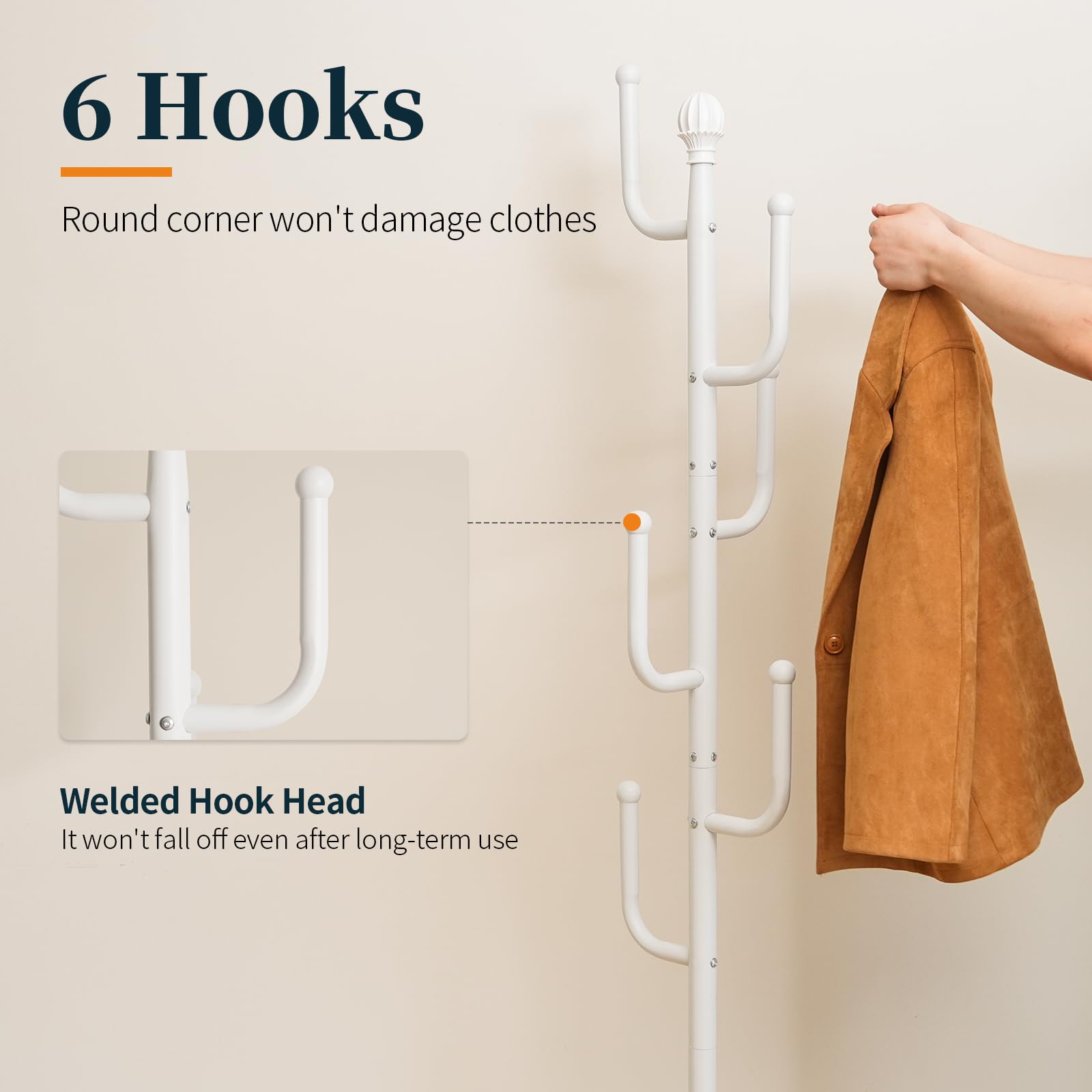 Yoobure Coat Rack Freestanding with Natural Marble Base - Cactus Coat Tree with 6 L-shaped Hooks, Heavy Duty Coat Hanger Stand, Metal Coat Rack Stand for Entryway, Hall Tree for Jacket/Hat/Clothes/Bag
