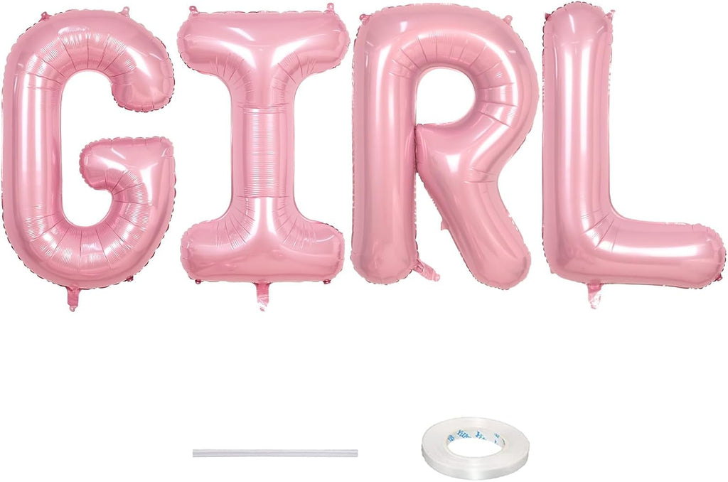 Skiennix 40-Inch Pastel Pink GIRL Balloons - Large Pearl Mylar Banner for Birthday & Baby Shower Decor
