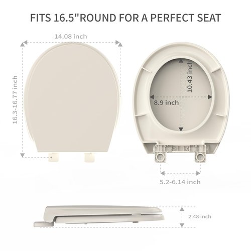 Round Toilet Seat Almond, Toilet Lid 16.5 inch with Soft Close, No Slam,Easy Installation & Release for Bottom Fixing Toilet，Safe PP Material Easy Clean，2 Years Support,B2B Available,Almond