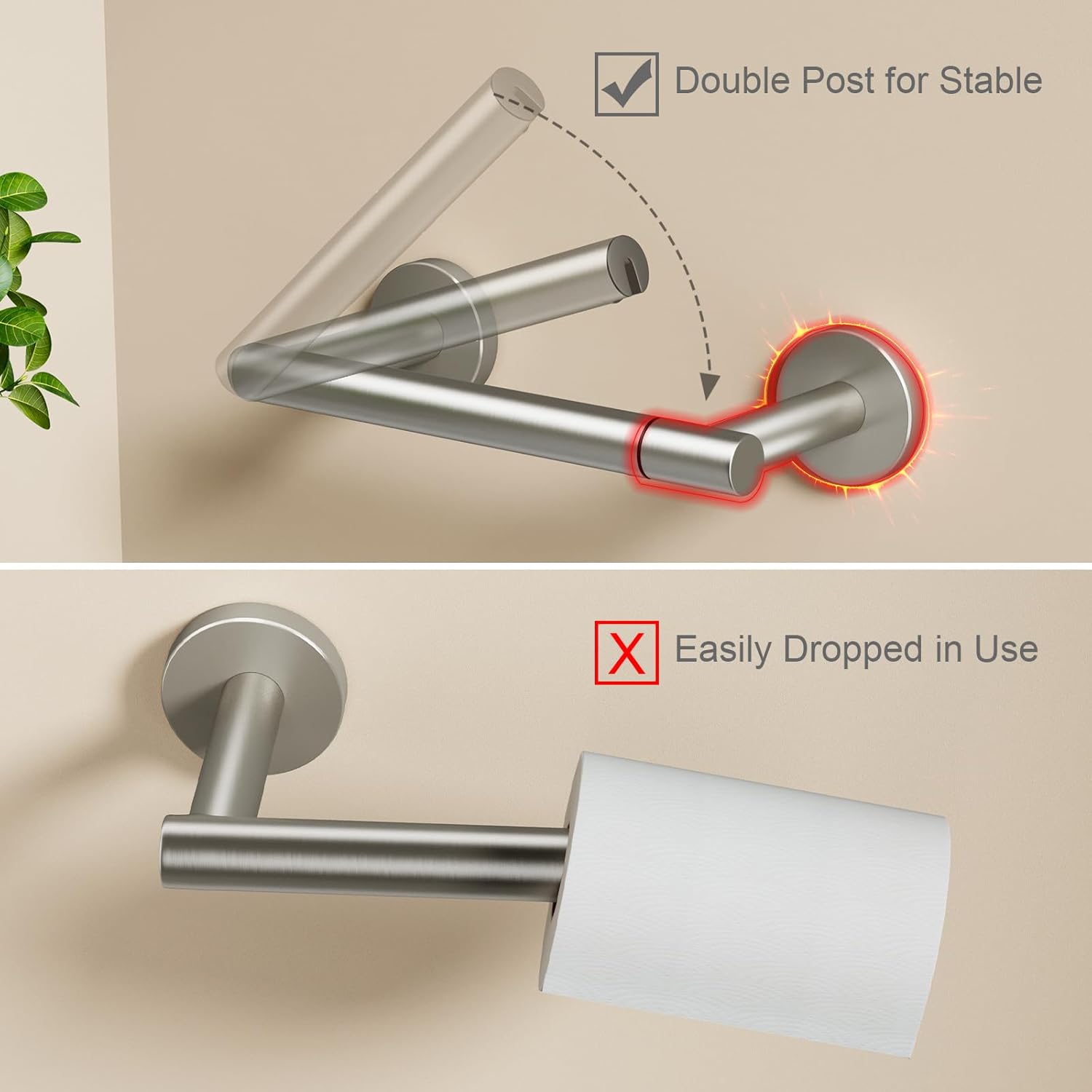 POKIM Brushed Nickel Toilet Paper Holder - Stainless Steel Double Post Pivoting Design | Fits Jumbo Rolls