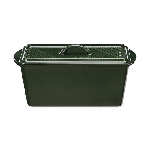 Navaris Bread Loaf Pan with Lid - Cast Iron Bread Baking Dish for Bulge Top or Flat Top Breads Meat Veg Meatloaf - Baking Tin 13-3/8" x 5-1/8" x 5-1/8" - Green