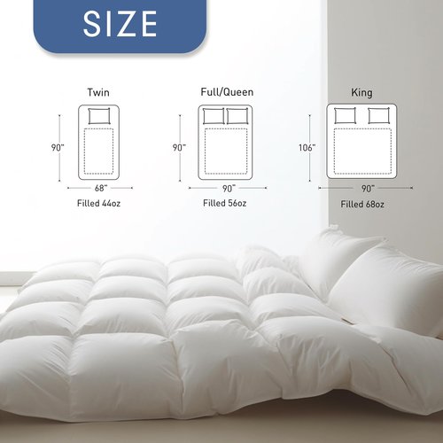 Luxurious Queen Size Goose Feather Down Fiber Comforter Duvet Insert,Fluffy Ultra-Soft 100% Cotton, Hotel Collection Comforter,56 oz Fill Weight, All Season Medium Warmth 90 x 90 Inch White Solid