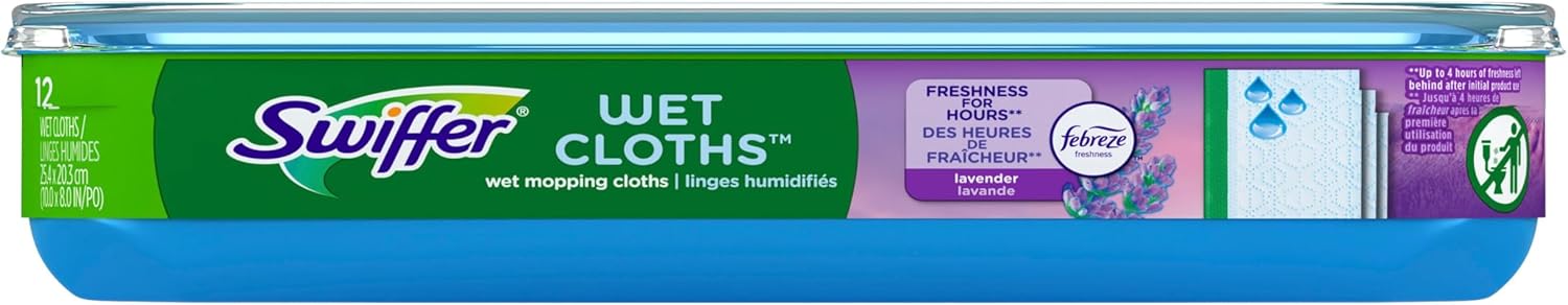 Swiffer Sweep + Mop Wet Pads Refill - All-Purpose Floor Cleaner for Dirt & Dust | Lavender, 12ct