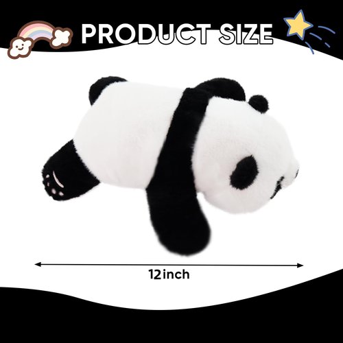 Furvana Plush Panda Stuffed Animal, Black and White Weighted Plush Pillow, 12" Soft Cuddly Toy, for Kids and Girls Birthday Christmas