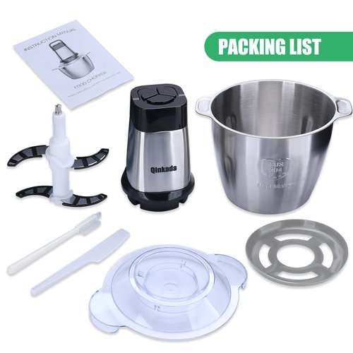 Qinkada Food Processor, 500W Powerful Meat Grinder, 14Cup Stainless Steel Bowl, 3 Speed Modes 4 Bi-Level Blades for Onion, Meat, Nuts, Fruit, Garlic, Vegetable, Baby Food