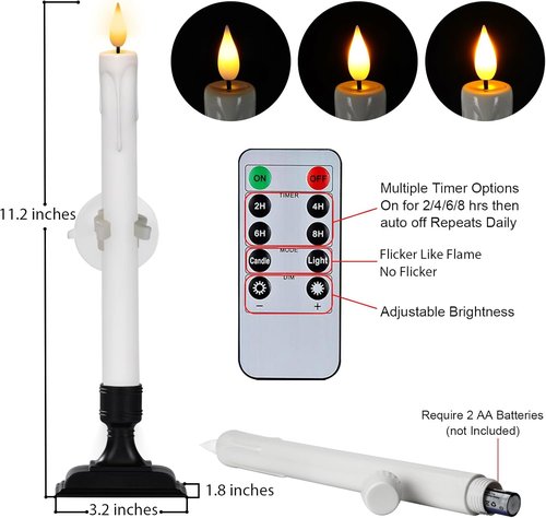 Homemory 6 Pcs Battery Operated Window Candles - Remote Timer Dimmer & Holders | White LED Xmas Decor