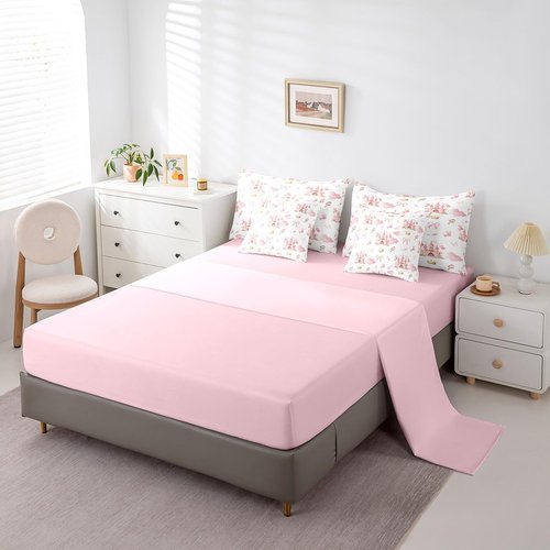 Feelyou Kids Pink Castle Bed in A Bag Queen Size, Cute Bowknot Comforter Set with Sheets Boys Girls Girls Dreamy House Bed in A Bag 7 Pieces Fairytale Teens Bedroom Decor 7Pcs