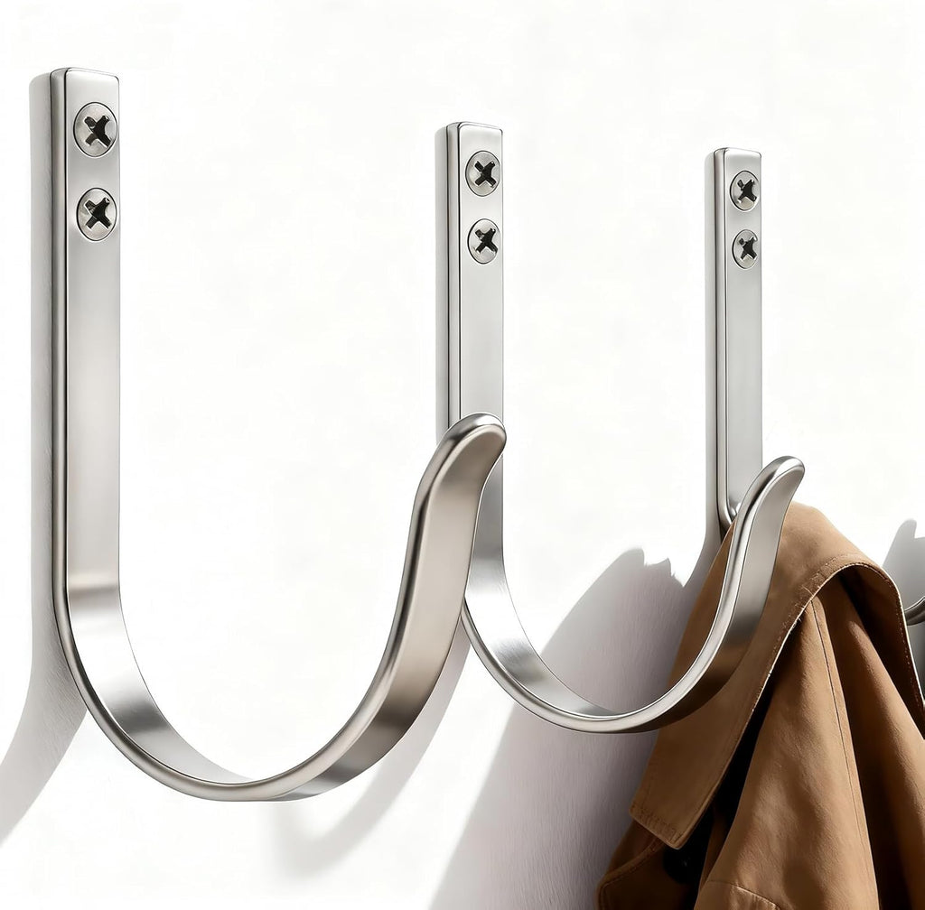 Skiennix Stainless Steel Wall Hooks - Versatile Coat & Towel Hangers for Indoor/Outdoor Use | 5-Pack, Silver