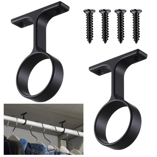 LEIFIDE 2 Pcs 1 5/16 Inch Diameter Round Wardrobe Closet Rod Suspended Center Support with Installation Screws Curtain Closet Rod Ceiling Mount Bracket for Home Wardrobe