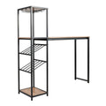 Flash Furniture Jura Metal Bar and Wine Table with Bottle and Stemware Storage, 2 Slanted Bottle Shelves, 3 Stemware Hangers, Waterproof Table Top, Black/Light Brown