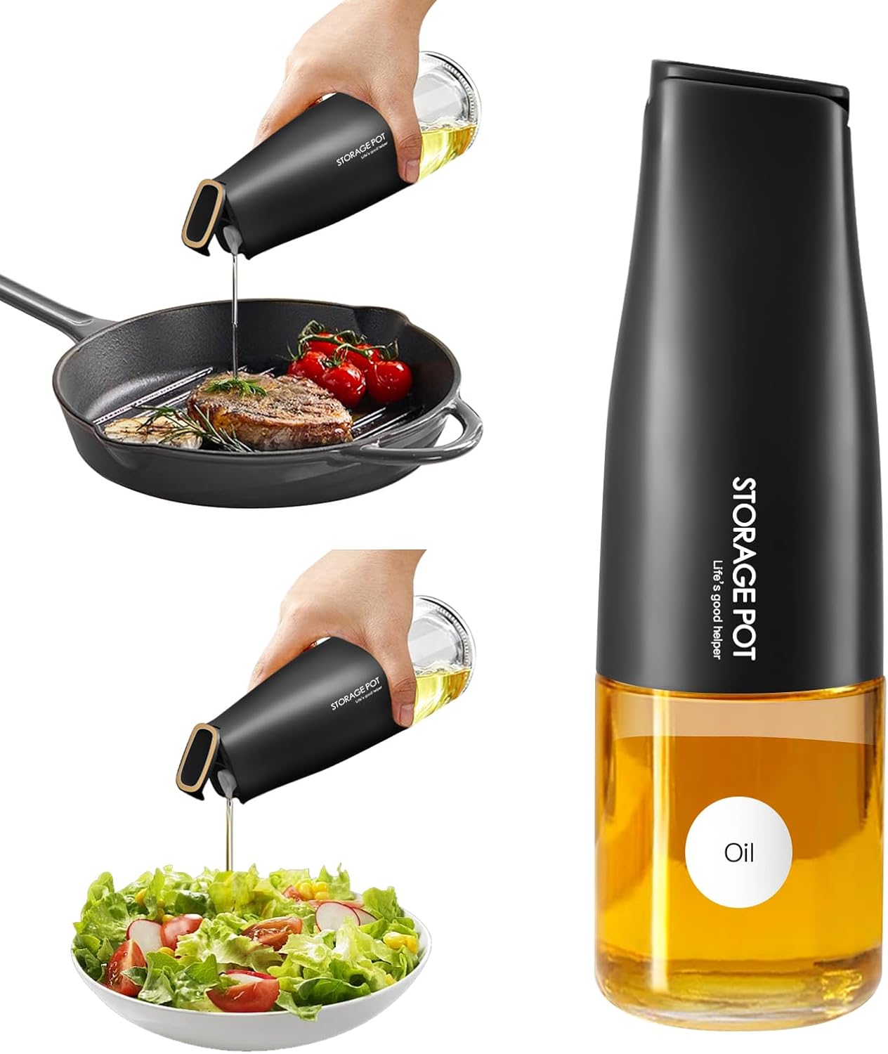 YARRAMATE Olive Oil Dispenser - Large Capacity 500ml Glass Bottle | Leak-Proof & Non-Drip Design (Black)