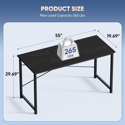 DUMOS 55-Inch Computer Desk - Modern Home Office Work Table with X-Shaped Reinforcement | Black