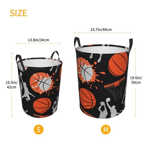 Gbuzozie Basketball Sport Print Round Laundry Hamper Storage Basket Toys Clothes Organizer Bin For Home Bathroom Bedroom Dorm Nursery, 62l