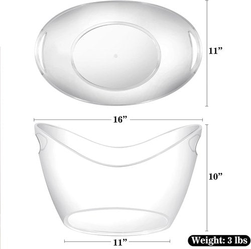 BARsics Large 3-Gallon Clear Plastic Ice Bucket, Beverage Tub for Parties (Pack of 2)