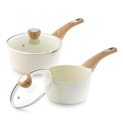 SENSARTE 1.5 & 2.5 Quart Ceramic Sauce Pan Sets with Lid, Cooking Pots Set, Nonstick Saucepan Set with Pour Spout, Small Kitchen Pot, Non toxic Saucepot, Induction Comptable, PFOA PTFE PFAS Free
