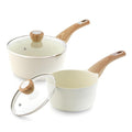 SENSARTE 1.5 & 2.5 Quart Ceramic Sauce Pan Sets with Lid, Cooking Pots Set, Nonstick Saucepan Set with Pour Spout, Small Kitchen Pot, Non toxic Saucepot, Induction Comptable, PFOA PTFE PFAS Free