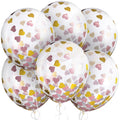 Pink & Gold Hearts Confetti Latex Balloons - 12" (6 Pc) - Ideal for Parties, Weddings & Celebrations