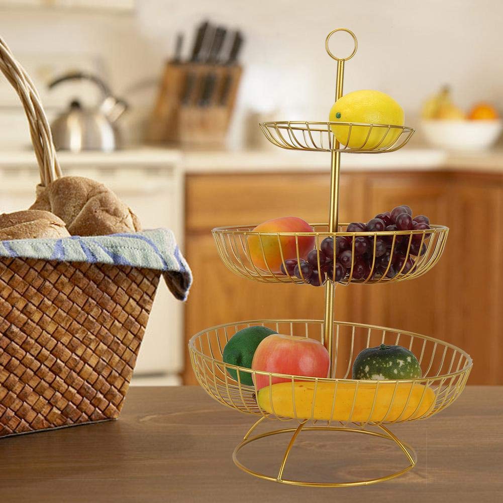 3-Tier Countertop Fruit Basket Bowl Storage Decorative Tabletop Bowl Stand Rust Proof Iron Fruit Basket Stand(2 #)