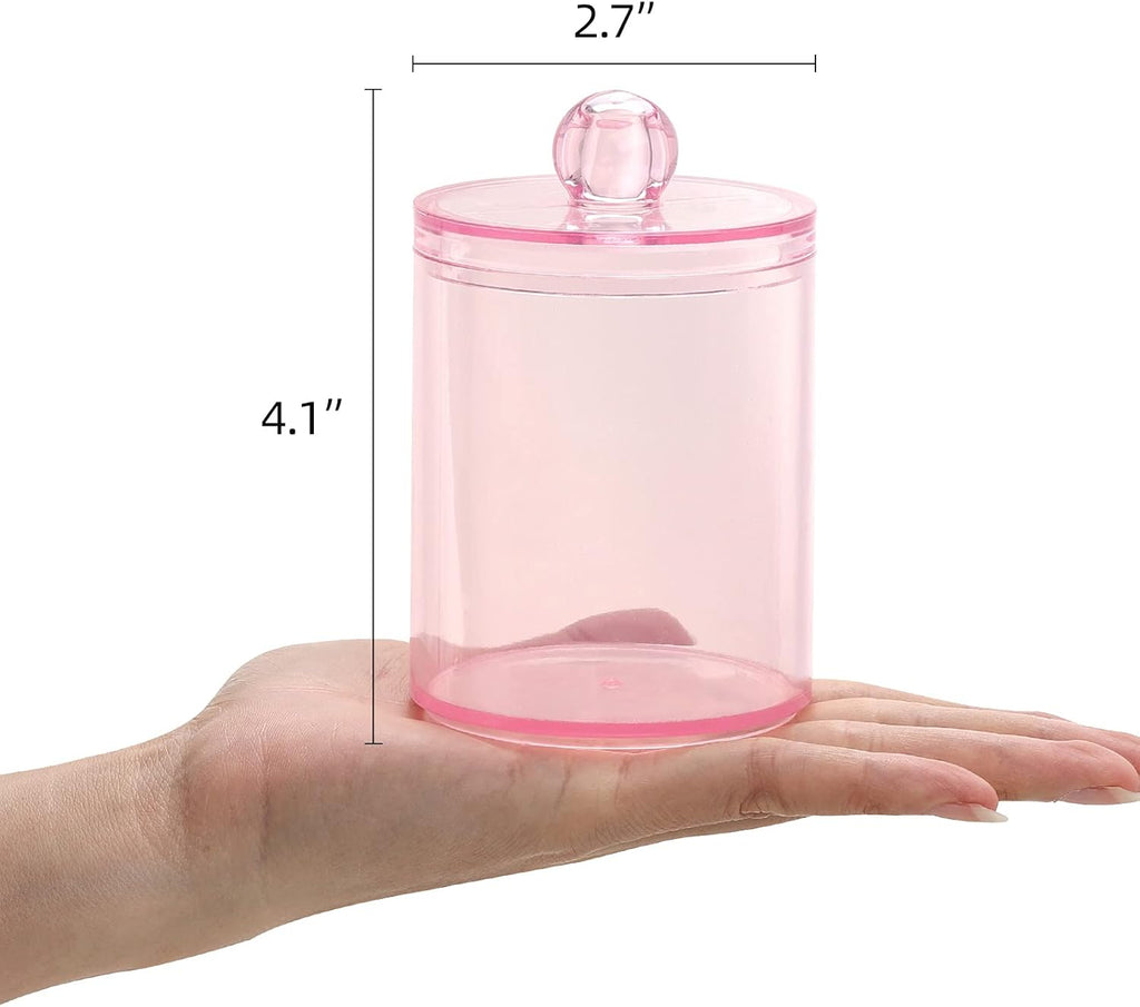 Tbestmax Qtip Holder - 2 Pack Bathroom Canisters for Cotton Ball & Swab Storage | Pink 10-Ounce