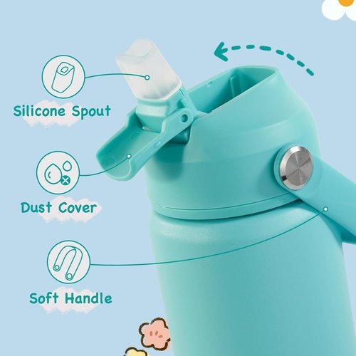 Kerilyn Kids Water Bottle - 12oz Stainless Steel Insulated Cup | Leak-Proof, BPA-Free, Green