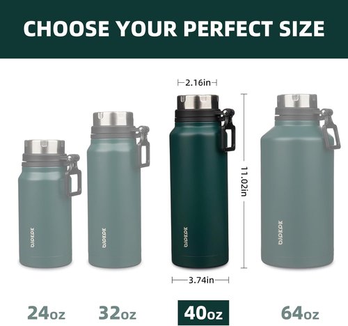 BJPKPK 40oz Insulated Water Bottle - BPA Free Stainless Steel Travel Flask | Dark Green