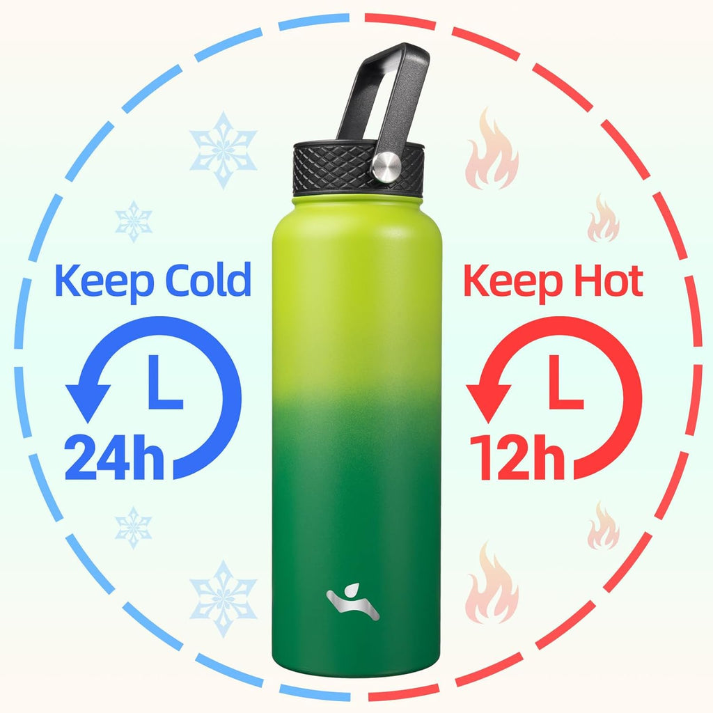 Skiennix 40oz Insulated Stainless Steel Water Bottle - Includes 3 Lids | Bamboo Grove Design