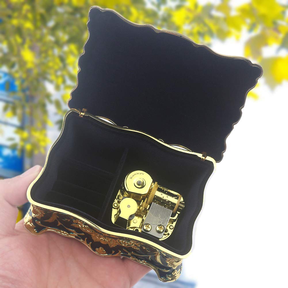 ROSIKING Blue Rectangle Emboss Alloy Metal Music Box Wind Up Antique Jewelry Musical Boxes Christmas Birthday Valentine's Day Gifts Plays Anastasia-Once Upon a December