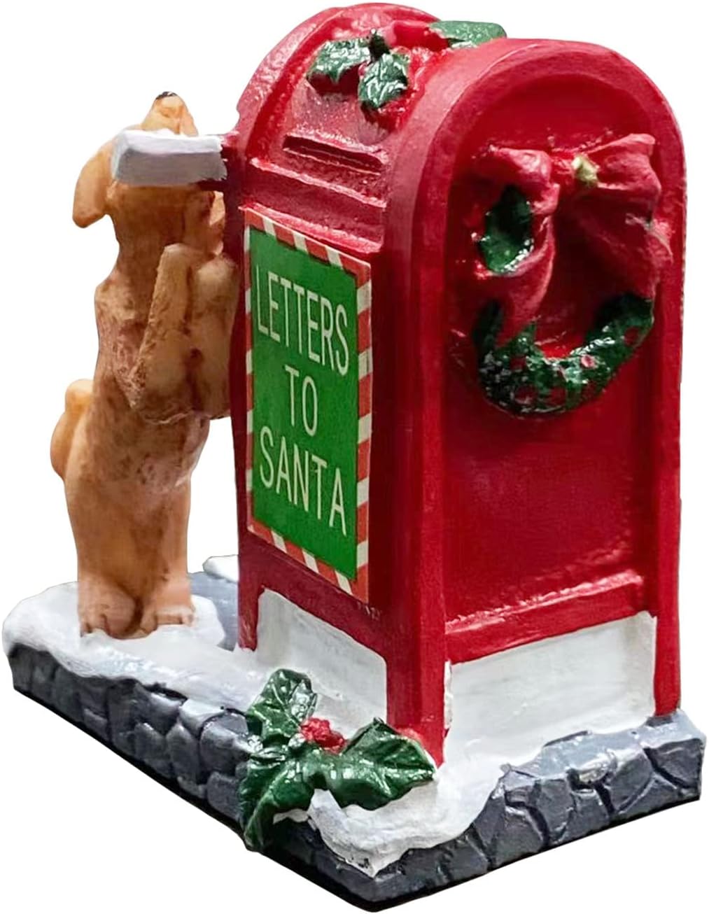 Skiennix Christmas Village Accessories - Letter to Santa Mailbox Set with Cute Puppy Resin Statues