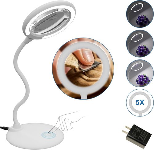 Magnifying Glass with Light - 5X Hands-Free Desk Magnifier for Seniors & Hobbies | Adjustable Stand