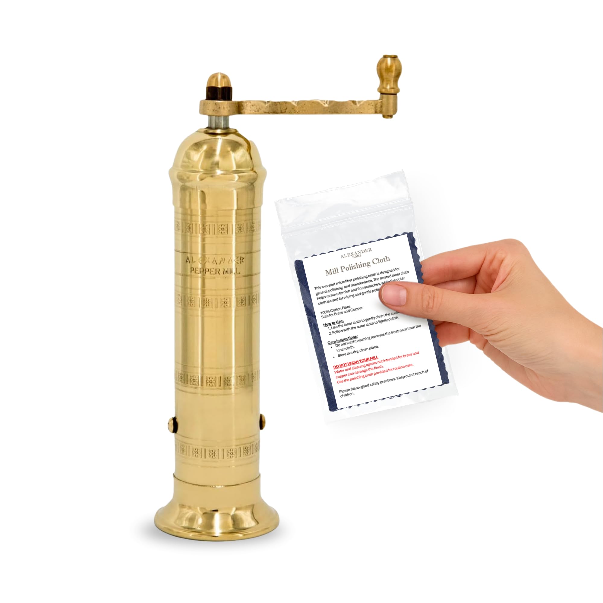 Alexander Home Original Greek Pepper Mill, 8-Inch Brass – European Manual Pepper Grinder Refillable