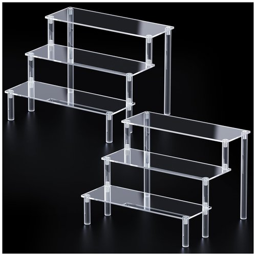 2 Packs Acrylic Display Stand Riser,3 Tier Perfume Organizer Cupcake Stand Acrylic Pop Shelves Holder,Clear Desk Display Shelf for Figure,Trinket,Collectibles,Dessert Tray Stands for Party Decor-7.9in