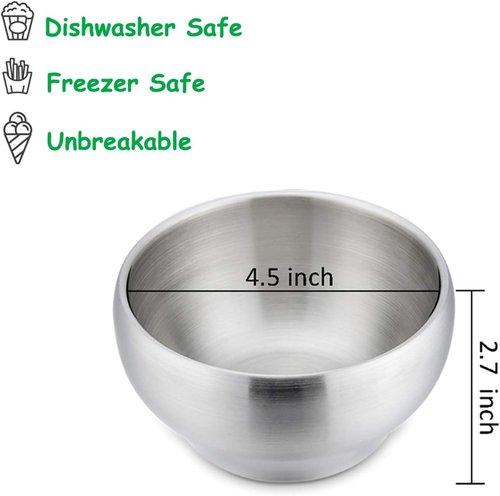 E-far Stainless Steel Bowls for Kids - 12 Ounce Double-Deck, Insulated & Shatterproof | Set of 4
