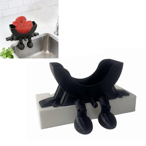 Cute Hanging Sponge Holder with Drainage, 3D Printed Sponge Holder, For Scrub Daddy Holder, Funny Sponge Stand for Kitchen Sink, Keeps Your Sponge Dry & Smiling, No sponge ﻿ (Black)