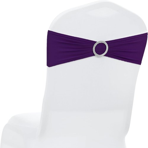MDS Spandex Chair Sashes - Universal Fit Elastic Stretch Bands with Buckle Slider Bow | 150 Pack - Purple